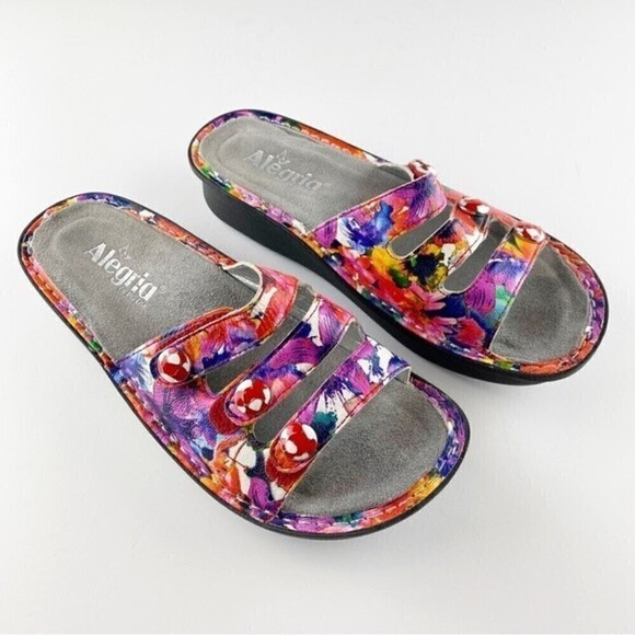 Alegria Fiona Iris Floral Leather Adjustable Straps Slip On Slide Sandals Size 8 - Picture 8 of 10